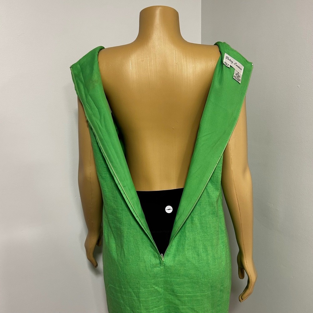 Betsy Lauren 90s Y2K Green Linen Blend Dragonfly Embroidered Sheath Dress M/L 14 - Picture 7 of 10